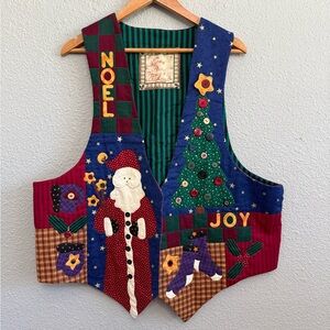 Vintage‎ Christmas Vest 90's with Santa Claus Noel Snowman